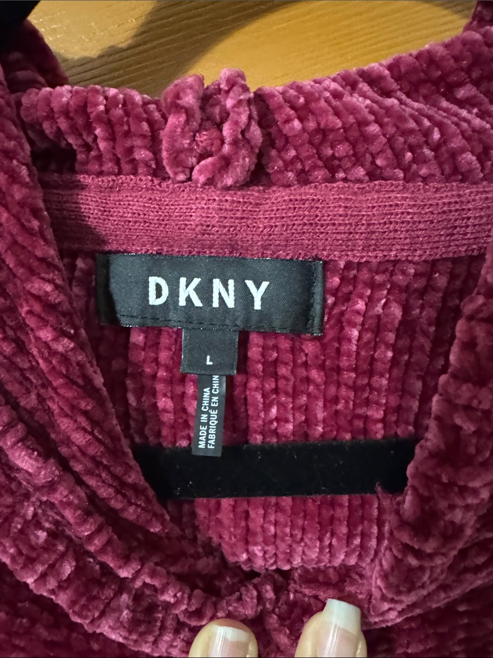 DKNY Chenille Hooded Sweater in Berry - Picture 3 of 4